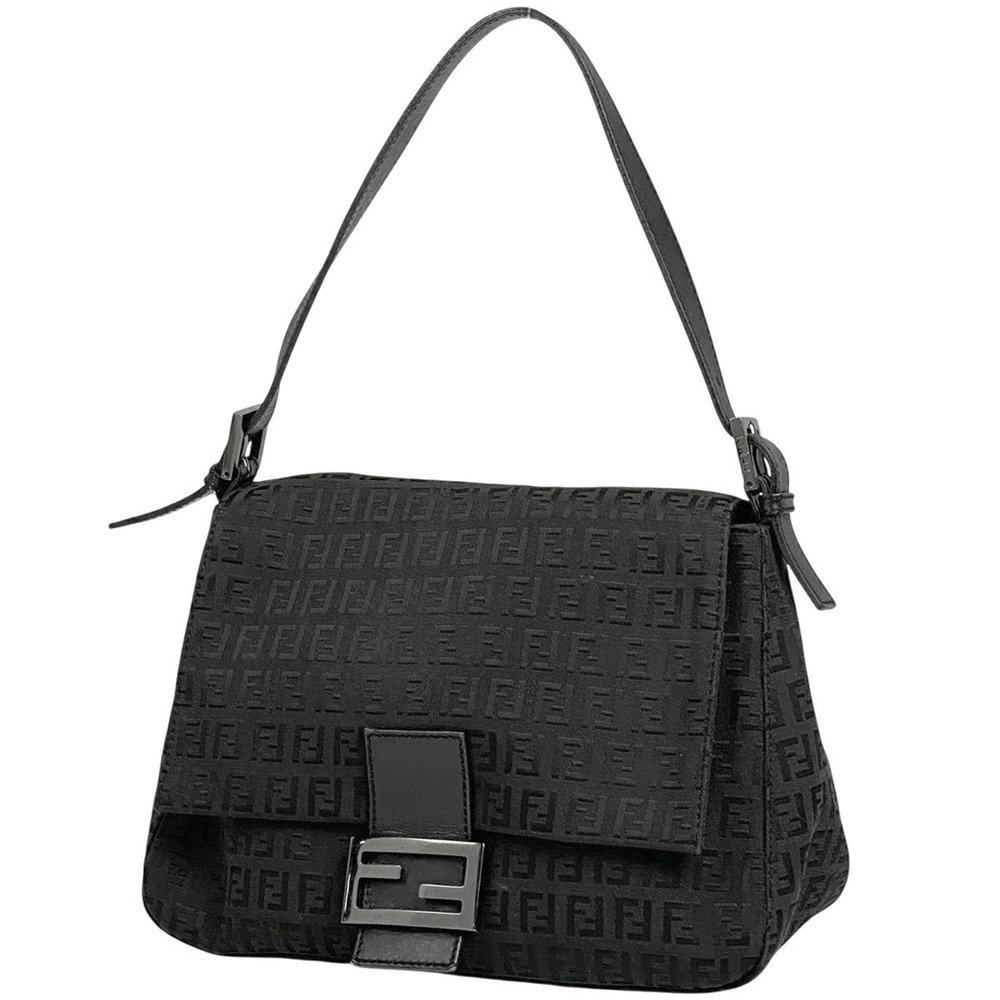 Fendi Mamma Bucket One Shoulder Hobo Bag Zucchino Canvas Black